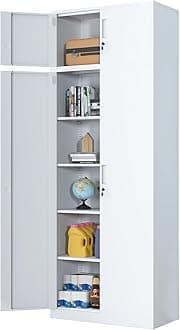 – Metal Storage Cupboard with Locking Doors and 4 Adjustable Shelves, Extra Tall Lockable Steel Storage Cabinets for Home Office Garage Kitchen Pantry (White)