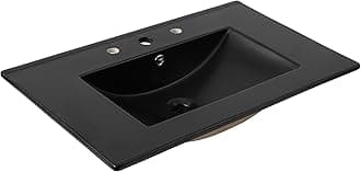 JONATHAN Y SNK1002B Ancillary 3-Hole 30 in. W x 18.25 in. D Classic Contemporary Rectangular Ceramic Single Sink Basin Vanity Top, Black