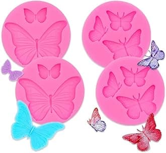 4 Pcs Mini Butterfly Fondant Silicone Molds for DIY Cake Fondant Biscuit Cookies Soap Sugar Pudding Chocolate Hard Candies Dessert Candle Decor