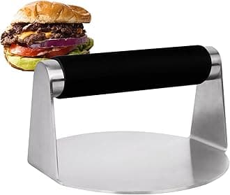 Smash Burger Press, 5.51 Inch Round Burger Smasher with Silicone Handle, Non-Stick Heavy Duty Smash Meat Press for Bacon Hamburger Steak Grilling Barbecue Griddle, Heat Resistant & Anti-Scald