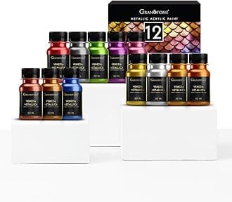 GRANOTONE Acrylic Metallic Colour Set 50 ml Each Pack of 12 Water Based Pastels Non Toxic Fast Drying Multicolor Craft Canvas Paints Ideal for Pro Artists Beginners Hobby Painters and Kids