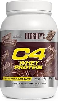 C4 Whey Protein Powder, Hershey's Chocolate - 25g Protein, 0g Added Sugar, 130 Calories Per Serving, Supports Muscle Recovery, 28 Servings, Premium Whey for Post-Workout