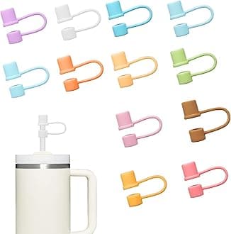 12 Pcs Straw Covers for Stanley, Straw Topper, Straw Cover Cap for Stanley 30OZ, 40OZ and Owala, Osse, Simple Modern Tumblers with Lid 10mm/0.39inch straws, Food Grade Silicone. (12pcs-Basics-Mix)