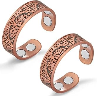 Cigmag 2PCS Copper Rings for Women Adjustable Solid Pure Copper Ring with Present Box (Tree of Life)