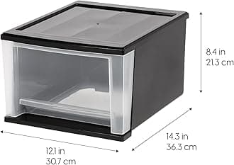 Iris Ohyama Plastic Stacking Drawer, 4-Pack Storage Organizer Unit, Black, 17 Qt. -4 Pack