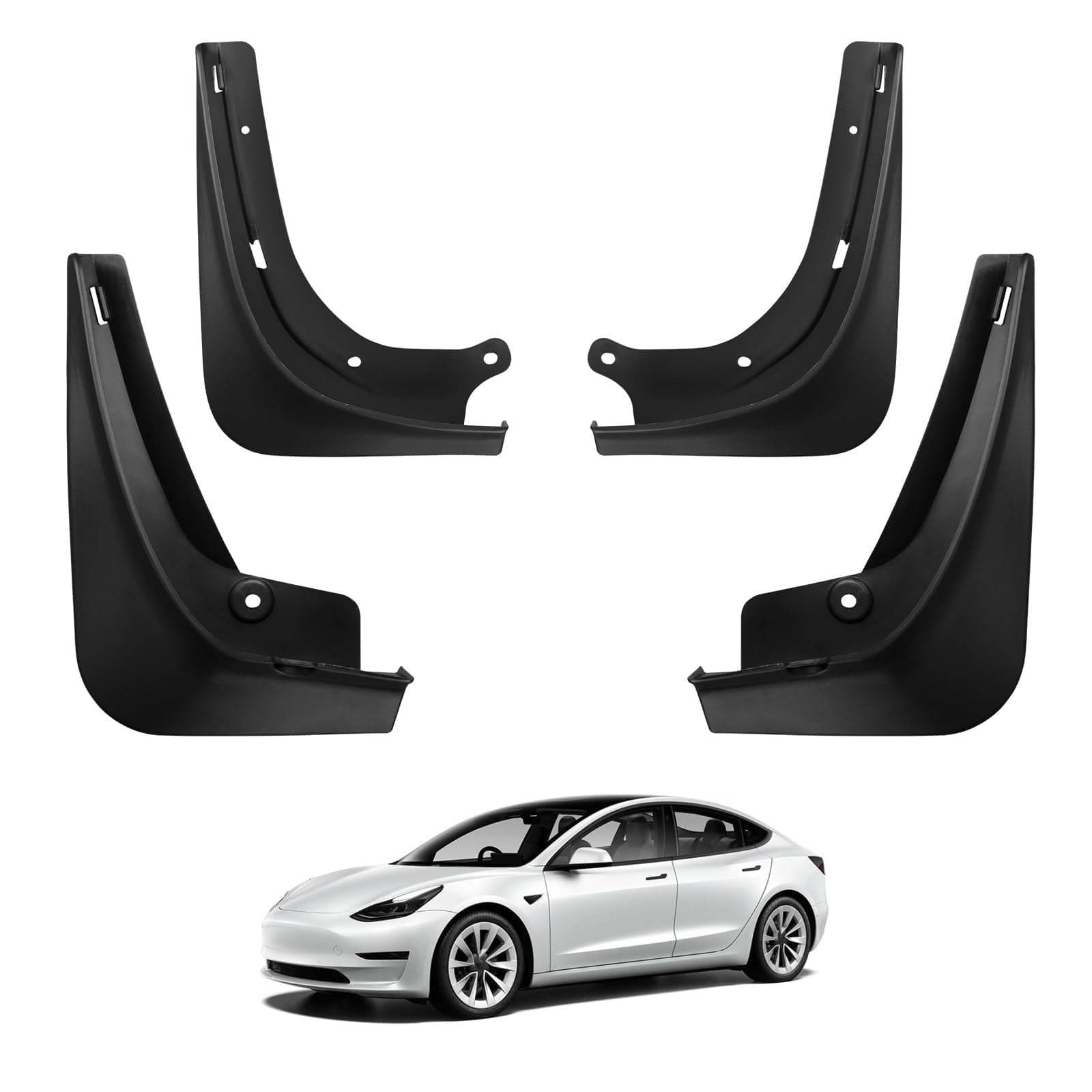 BASENOR 2017-2023 Tesla Model 3 Mud Flaps Splash Guards Fenders No Drilling No Tape Mudflaps All Weather Protector Mudguards for Model 3 Exterior Accessories (Set of 4)