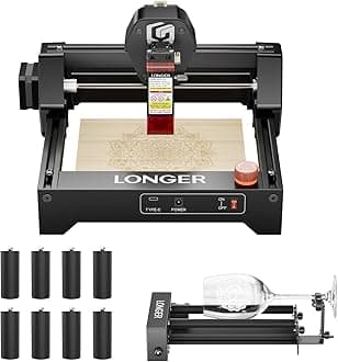 LONGER Ray5 mini 2.5W Laser Engraver with Rotary Roller, 12000mm/min High-Speed Cutter for Wood, Metal, Acrylic, Leather, DIY CNC, 130x140mm Engraving Area, WiFi, Emergency Stop Safety