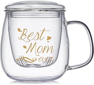 Glass Tea Cup 17.6oz, “Best Mom Ever” Mothers Day Cup with Gift Box, Gifts Mug for Mom, Glass Mug Teacup, Tea Cups for Mom Birthday, Perfect for Grandma & Daughter.