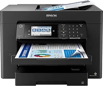 EpsonWorkforce Pro WF-7840 Wide-Format All-in-One Wireless Color Inkjet Printer, Black - Print Scan Copy Fax - 4.3" LCD, 25 ppm, 4800x2400 dpi, 13"x19", 50-Sheet ADF, Auto 2-Sided Printing, Ethernet