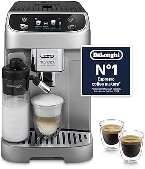 De'Longhi ECAM322.70.SB Magnifica Plus Automatic Coffee Machine with LatteCrema Hot, Bean to Cup Espresso Machine with 18 One-Touch Recipes, Full-Touch Control Panel, 1450W, Silver/Black