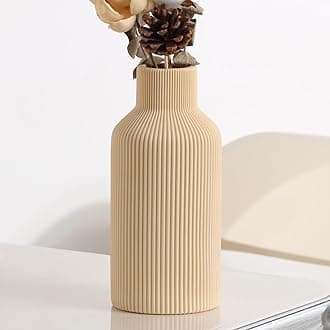 Ceramic Flower Vase,Minimalist Modern Farmhouse Decorative,Small Boho Vase for Pampas Grass,Table,Shelf Bookshelf Decor,Mantel,Entryway Decoration and Centerpieces(8 inch,Beige)