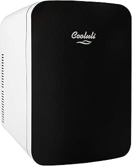 15L Mini Fridge for Bedroom - Car, Office Desk & College Dorm Room - 12v Portable Cooler & Warmer for Food, Drinks, Skincare, Beauty & Makeup - AC/DC Small Refrigerator with Glass Front, Black