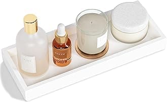 Bathroom Decorative Vanity Tray for Perfume Candle Trinket Accessories, 11.2"x 4.3" Small Trays for Counter Kitchen Toilet Tank Dresser Countertop, Decor Wood Rectangle Organizer for Home, White