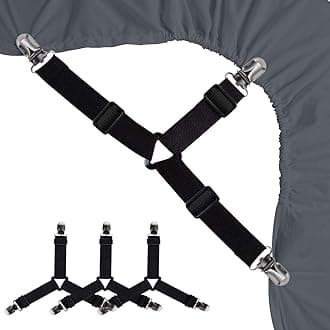 Bed Sheet Holders Straps Fasteners - 4 Pcs Triangle Sheet Fasteners Fitted Sheet Corner Holder Elastic Adjustable Band Sheet Holders Clip Suspenders Grippers(Black)