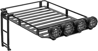 INJORA Roof Rack Luggage Carrier with LED Spotlights and Ladder Accessory for TRX4M Bronco Defender 1/18 RC Crawler Car Upgrade