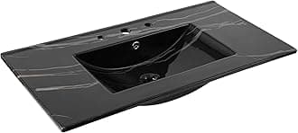 JONATHAN Y SNK1003D Ancillary 3-Hole 36 in. W x 18.25 in. D Classic Contemporary Rectangular Ceramic Single Sink Basin Vanity Top, Black Marble Effect