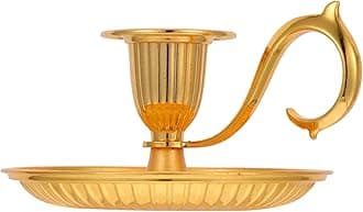 Ciieeo Taper Candle Holder with Finger Ring Vintage Metal Pillar Candle Stick Holder for Fireplace Mantle Wedding Dining Party Table Centerpiece Golden