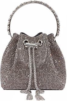 Ladies Full Diamonds Bucket Handbag Rhinestone Evening Bag Bling Clutch Purse for Women Party Prom Cocktail Wedding