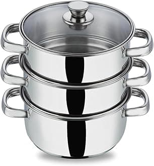 Vinod Stainless Steel 3 Tier Steamer with Glass Lid -18 cm (Induction Friendly)