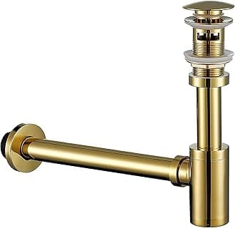 - Bathroom Basin Sink Stopper P-Trap Complete Set, Adjustable Height 1-1/4 Bottle Trap Basin Sink Waste Drain Set with Overflow, General US/CA Standard, Brushed Gold