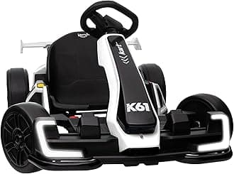 KerryYoo K61 Go Kart Electric Drift Kart with Length Adjustable Seat, 24V Outdoor Ride on Toy with 4 Speed Mode, Crazy Kart for Kids 6-12 Years Old, Fast 300W Motor, 8.5 MPH, Bluetooth - White