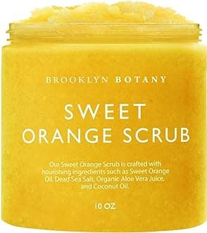 Brooklyn Botany Dead Sea Salt and Sweet Orange Body Scrub - Moisturizing and Exfoliating Body, Face, Hand, Foot Scrub - Fights Stretch Marks, Fine Lines, Wrinkles - Great Gifts for Women & Men - 300 g