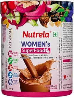 Nutrela Women Superfoods Protein Powder - 400g, Chocolate | Everyday Fitness with Biofermented Multivitamins & Whey Protein to support in Bone & Joints Health , Muscle , Heart , Hair & Nails , Vitality and Mood Stabilizer