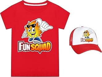 YorzminBoys Girls Fun Squad Merch T Shirt and Snapback Cap Cotton Tshirt Kids Hat Short Sleeve Unisex Birthday Clothes Gift for Child