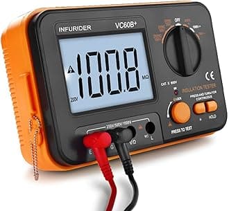 Digital Insulation Resistance Tester, Megohmmeter Ohm Meter YF-VC60B+, Voltage Tester 250/500/1000V, Megohm Meter with Backlight LCD Display, Data Hold