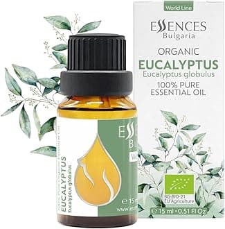 Essences Bulgaria Organic Eucalyptus Essential Oil 0.51 Fl Oz 15ml Eucalyptus globulus 100% Pure Natural Undiluted Therapeutic Grade for Aromatherapy Diffuser Humidifier Air Purifier Sauna Steam Room