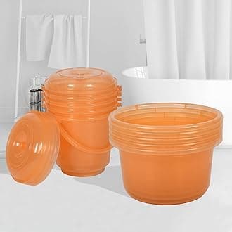 Kuber Industries Set of 10 Bathroom Combo Set | Bathroom Set | 5 Piece Tub-25 L & 5 Piece Bucket-13 L Bathing Set | Modern Bathroom Accessories Set | Transparent Orange