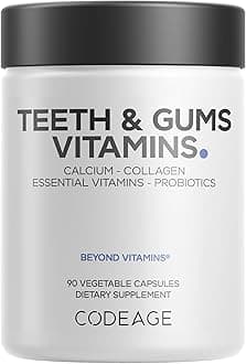 Teeth & Gums Vitamins + Oral Probiotics Supplement for Mouth - Whole Food Calcium, Collagen, Potassium, Vitamin C, D3, K2, Zinc – Oral Care & Dental Multivitamin Supplements - 90 Capsules