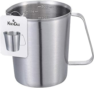 - KSENDALO 16oz/2Cup SUS304 Stainless Steel Measuring Cup - Precision Engraved Markings for Liquid, Coffee, Milk & Espresso - 500mL Kitchen Mixing Pitcher, Canister & Container for Baking & Frothing