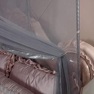 Mengersi Gray Canopy Bed Curtains Mosquito Net Bed Drapes for Queen Bed