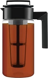 Flash Chill Iced Tea Maker - Versatile Tea Brewer for Loose/Bagged Tea - Patented Flash Chill Tech Hot/Cold Use BPA-Free Tritan Dishwasher Safe - Airtight Lid Made in USA - 1 Quart/Black