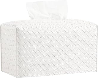 Tissue Box Cover PU Leather Tissue Holder Square Facial Tissue Case Facial Paper Organizer Dispenser for Bathroom, Vanity Countertop, Tabletop, Car, Rectangle, White