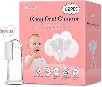 EASICUTI 62PCS Baby Tongue Cleaner, Baby Oral Cleaner Newborn Baby Toothbrush,Disposable Infant Toothbrush Clean Mouth,Gauze Gum Clean Stick Dental Care for 0-36 Month +1 Finger Toothbrush with Case