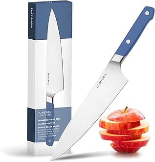 Misen 8" Chef Knife – High Carbon Japanese AUS-10 Stainless Steel – Hybrid German & Japanese Blade – Precision Kitchen Knife for Professionals & Home Cooks – Ultimate Cutting Performance - Blue