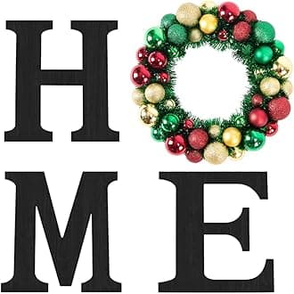 Wooden Home Sign with Artificial Christmas Wreath for O, Hanging Farmhouse Wall House Winter Decor Wood Letters for Wall Art Rustic Home Decor, Red Green Wreath for Living Room Entryway