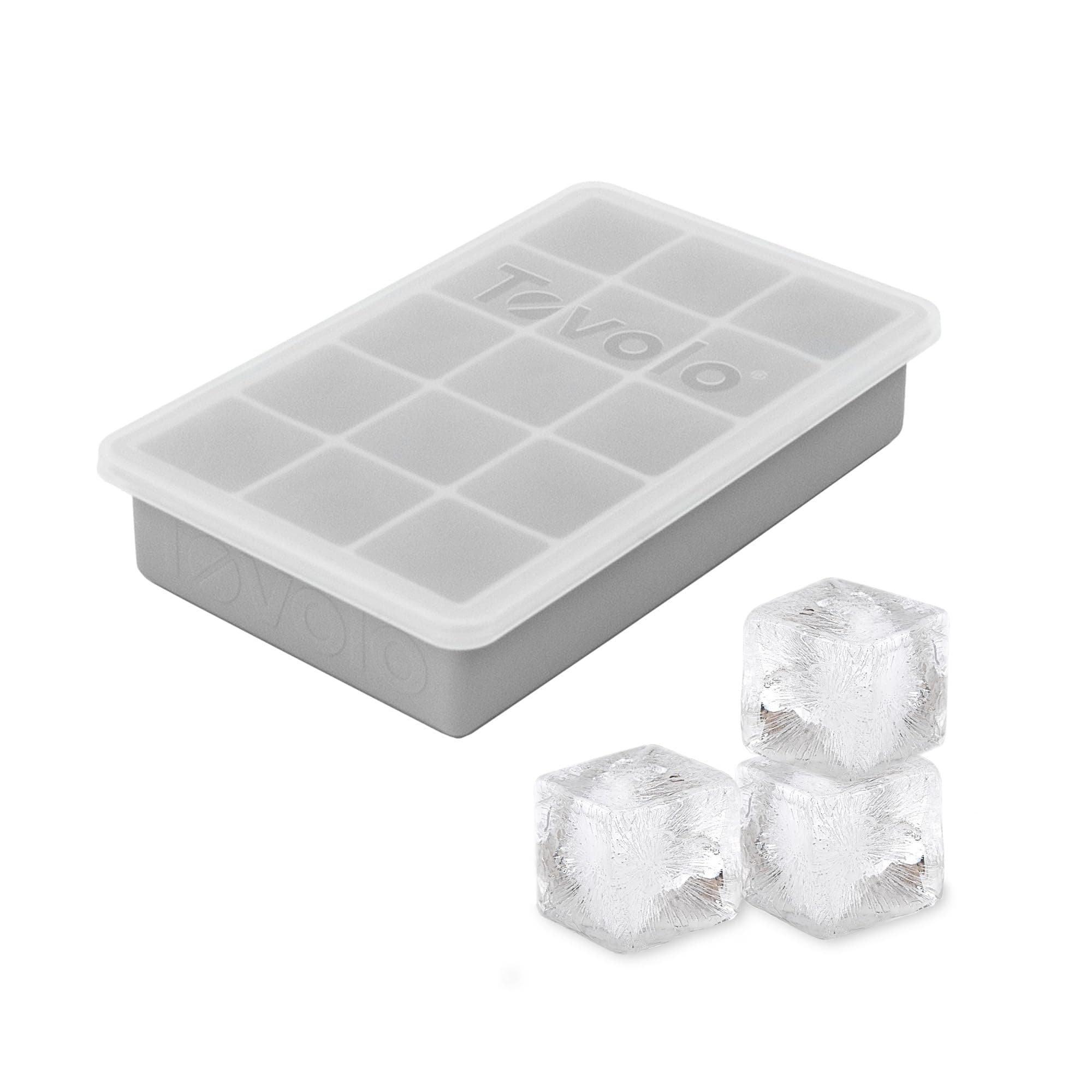 Tovolo Perfect Cube Ice Tray with Lid (Charcoal) -Stackable & Reusable Silicone Molds for Whiskey, Cocktails, 1 Pack, Oyster Gray