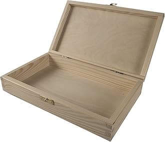 WooDeeDoo Shallow Flat Slim Wooden Box Gift Case | 25 x 15 x 5 cm | Lid & Clasp | Keepsake Storage Solution | Unpainted & Untreated Plain Decorative Pinewood for Craft Decoupage