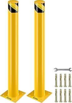 VEVOR Safety Bollard, 42 Inch Height Bollard Post, 4.5 Inch Diameter Steel Pipe Safety Bollard Post, Yellow Steel Bollard, Steel Safety Bollard with 8 Anchor Bolts, Perfect for Traffic-Sensitive Area