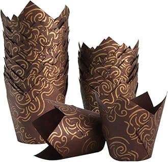 150pcs Tulip Cupcake Liners Baking Cups Muffin Liner Grease-Proof Paper Cupcake Wrappers for Wedding, Birthday Party, Standard Size (Golden Printed, Brown)