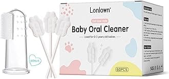 Lonlown 60PCS Baby Tongue Cleaner Gauze Infant Oral Cleaner Newborn Mouth Cleaning Stick Toddler Toothbrush for Mouth Gum Clean Stick Dental Care for 0-36 Month Baby+1 Finger Brush
