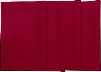 Solino Home Red Placemats Set of 4 - Cotton Linen Hemstitch Placemats 14 x 19 Inch for Fall, Autumn, Halloween, Christmas, Holiday