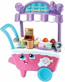 LeapFrog 600753 Scoop & Learn Ice Cream Cart, Pink, Pretend Toddler Toy for Role Play Food and Magic Ice Cream Scooper Scoop/Learn Cart Set, English Version