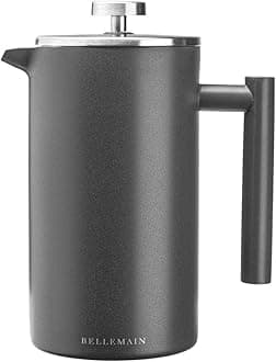 Bellemain French Press Double Walled Insulated 304 Stainless Steel Coffee Maker, (Grey, 35 oz), Micro Mesh Filtration, Extra Filter Included, No Coffee Grounds, Rust Free, Dishwasher Safe