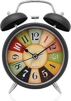 AERYS Table Clock with Two Bells, Analog Display, Night LED Light, and Extra Loud Heavy Ringer Perfect for the Study Bedroom Living Room Office Anywhere Else in Your Home (Black Vintage Alarm Clock)