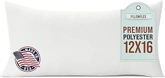 Pillowflex Premium Polyester Pillow Insert - 12"x16" Pillow Form - Machine Washable, Accent Throw Insert, Lumbar Pillow Insert for Sham - Back, Travel Pillow, Neck Pillow - 1 Decorative Pillow