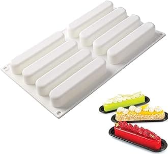 Eclair Silicone Mold for Baking Mousse Cake, 3D Silicone Baking Mold for Cakes French Pastry Chocolate Brownie, Cake Decoration, 3D Eclair Shape (8-Cavity)